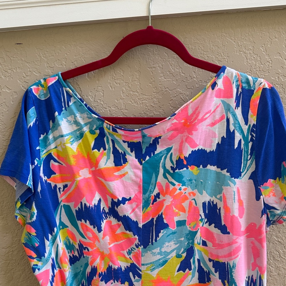 Lilly Pulitzer Blue Floral Shift Dress with Pink, Green & Yellow Accents - Picture 3 of 4